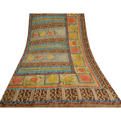 Sanskriti Vintage Sarees Indian Multi Pure Crepe Silk Printed Sari Craft Sustainable Fabric