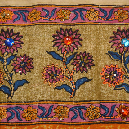 Sanskriti Vintage Sarees Hand Beaded Pure Crepe Silk Printed Sari Craft Fabric