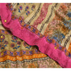 Sanskriti Vintage Sarees Hand Beaded Pure Crepe Silk Printed Sari Craft Fabric