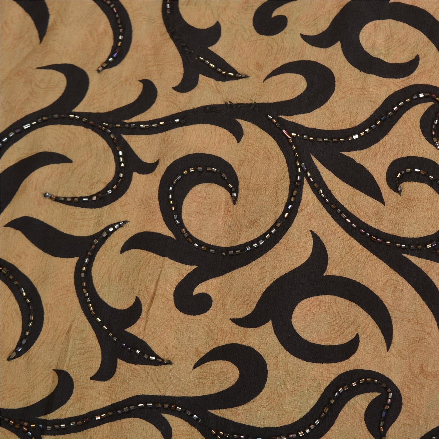 Sanskriti Vintage Sarees Hand Beaded Pure Crepe Silk Printed Sari Craft Sustainable Fabric