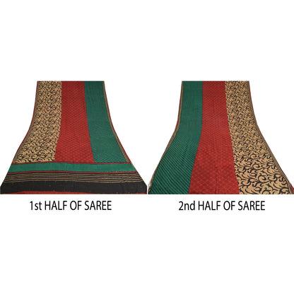 Sanskriti Vintage Sarees Hand Beaded Pure Crepe Silk Printed Sari Craft Sustainable Fabric