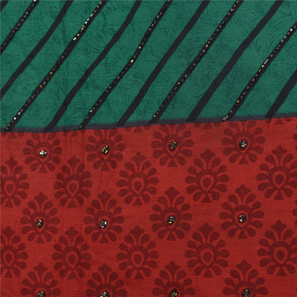 Sanskriti Vintage Sarees Hand Beaded Pure Crepe Silk Printed Sari Craft Sustainable Fabric