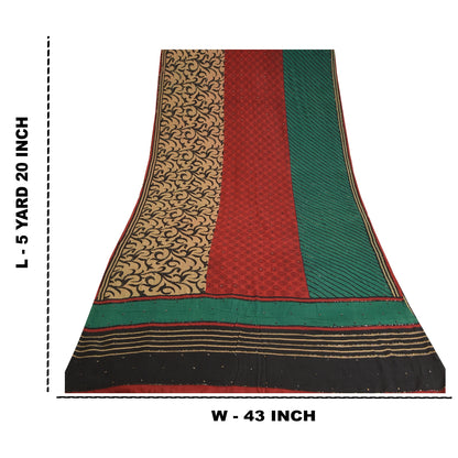 Sanskriti Vintage Sarees Hand Beaded Pure Crepe Silk Printed Sari Craft Sustainable Fabric