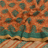 Sanskriti Vintage Sarees Peach/Green Pure Crepe Silk Printed Sari Craft Sustainable Fabric