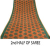 Sanskriti Vintage Sarees Peach/Green Pure Crepe Silk Printed Sari Craft Sustainable Fabric