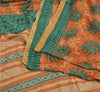 Sanskriti Vintage Sarees Peach/Green Pure Crepe Silk Printed Sari Craft Sustainable Fabric
