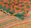 Sanskriti Vintage Sarees Peach/Green Pure Crepe Silk Printed Sari Craft Sustainable Fabric