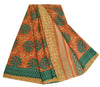 Sanskriti Vintage Sarees Peach/Green Pure Crepe Silk Printed Sari Craft Sustainable Fabric