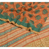 Sanskriti Vintage Sarees Peach/Green Pure Crepe Silk Printed Sari Craft Sustainable Fabric