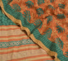 Sanskriti Vintage Sarees Peach/Green Pure Crepe Silk Printed Sari Craft Sustainable Fabric