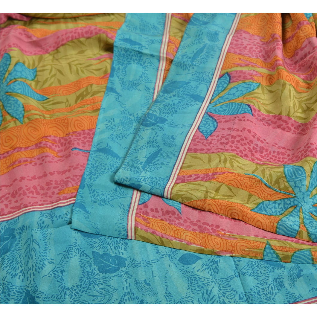 Sanskriti Vintage Sarees Multi 100% Pure Crepe Silk Printed Sari Craft Fabric