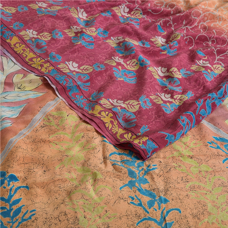 Sanskriti Vintage Sarees Indian Multi Pure Crepe Silk Printed Sari Craft Sustainable Fabric