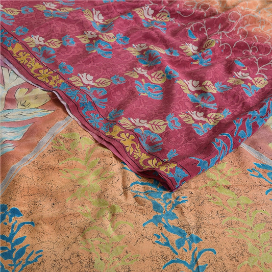 Sanskriti Vintage Sarees Indian Multi Pure Crepe Silk Printed Sari Craft Sustainable Fabric