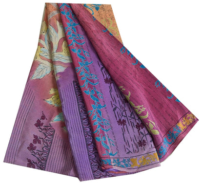 Sanskriti Vintage Sarees Indian Multi Pure Crepe Silk Printed Sari Craft Sustainable Fabric