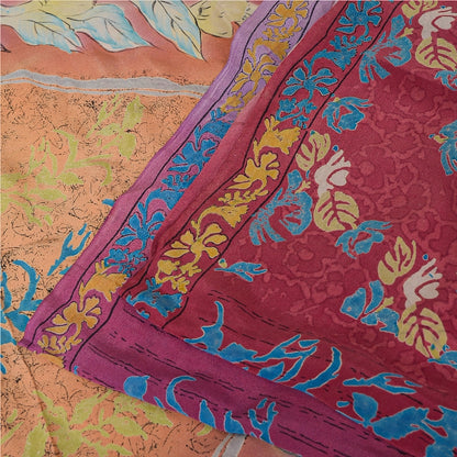 Sanskriti Vintage Sarees Indian Multi Pure Crepe Silk Printed Sari Craft Sustainable Fabric