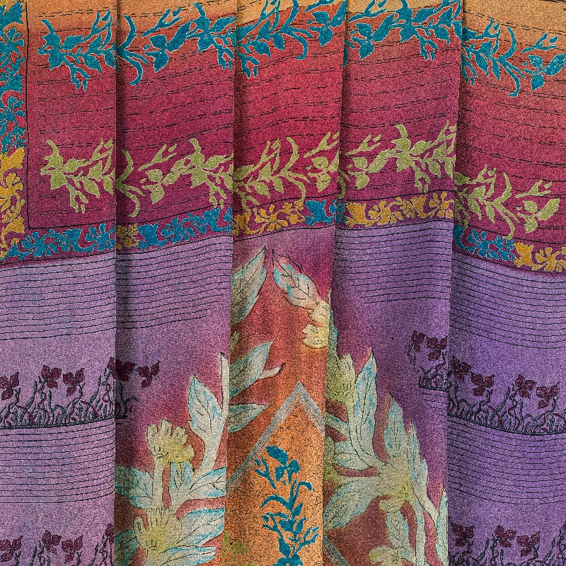 Sanskriti Vintage Sarees Indian Multi Pure Crepe Silk Printed Sari Craft Sustainable Fabric