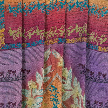 Sanskriti Vintage Sarees Indian Multi Pure Crepe Silk Printed Sari Craft Sustainable Fabric