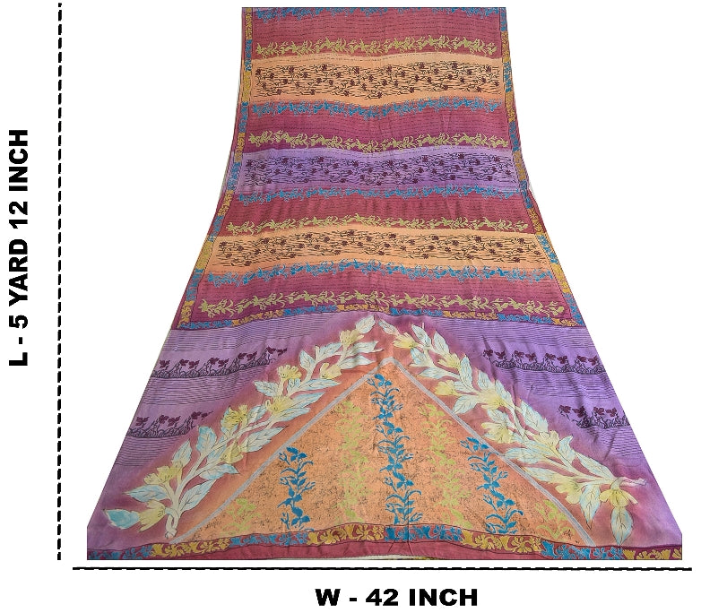 Sanskriti Vintage Sarees Indian Multi Pure Crepe Silk Printed Sari Craft Sustainable Fabric