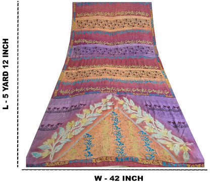Sanskriti Vintage Sarees Indian Multi Pure Crepe Silk Printed Sari Craft Sustainable Fabric