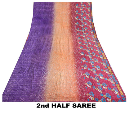 Sanskriti Vintage Sarees Indian Multi Pure Crepe Silk Printed Sari Craft Sustainable Fabric