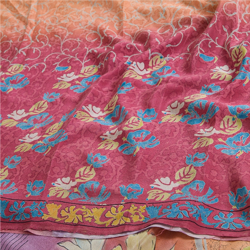 Sanskriti Vintage Sarees Indian Multi Pure Crepe Silk Printed Sari Craft Sustainable Fabric