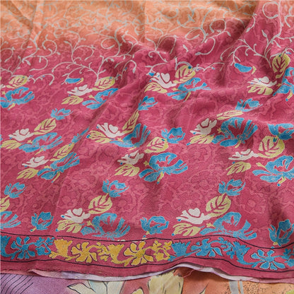 Sanskriti Vintage Sarees Indian Multi Pure Crepe Silk Printed Sari Craft Sustainable Fabric