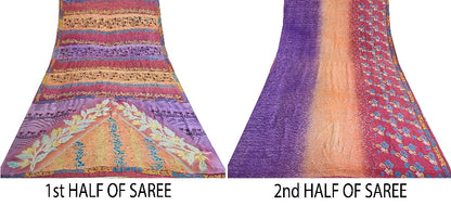 Sanskriti Vintage Sarees Indian Multi Pure Crepe Silk Printed Sari Craft Sustainable Fabric