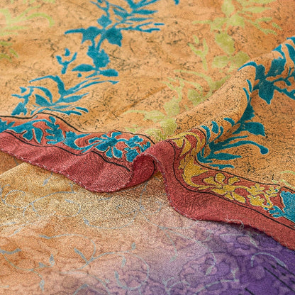 Sanskriti Vintage Sarees Indian Multi Pure Crepe Silk Printed Sari Craft Sustainable Fabric