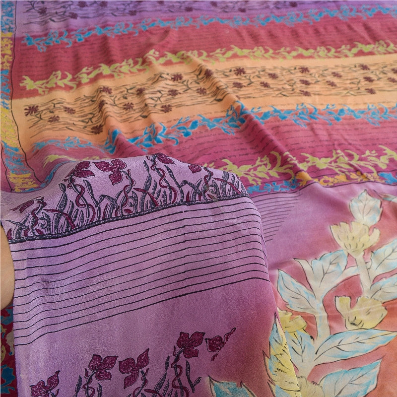 Sanskriti Vintage Sarees Indian Multi Pure Crepe Silk Printed Sari Craft Sustainable Fabric