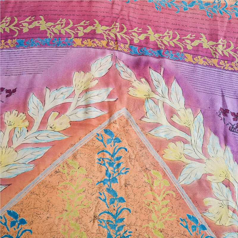 Sanskriti Vintage Sarees Indian Multi Pure Crepe Silk Printed Sari Craft Sustainable Fabric