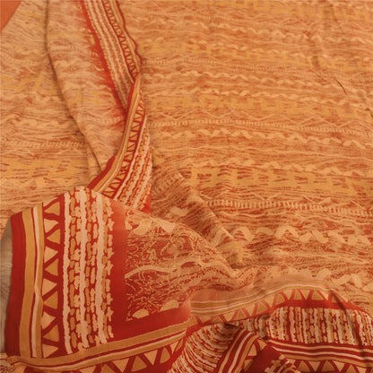 Sanskriti Vintage Dark Red Sarees 100% Pure Crepe Silk Printed Sari 5 Yd Fabric