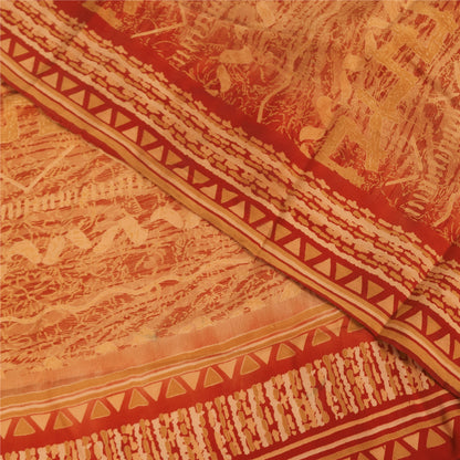 Sanskriti Vintage Dark Red Sarees 100% Pure Crepe Silk Printed Sari 5 Yd Fabric