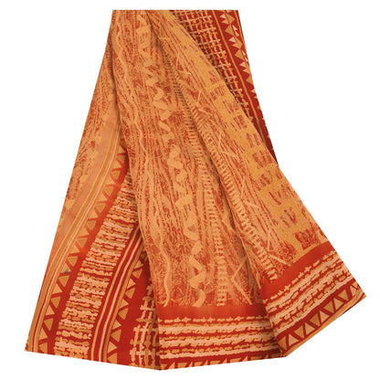 Sanskriti Vintage Dark Red Sarees 100% Pure Crepe Silk Printed Sari 5 Yd Fabric