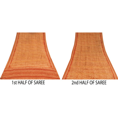 Sanskriti Vintage Dark Red Sarees 100% Pure Crepe Silk Printed Sari 5 Yd Fabric