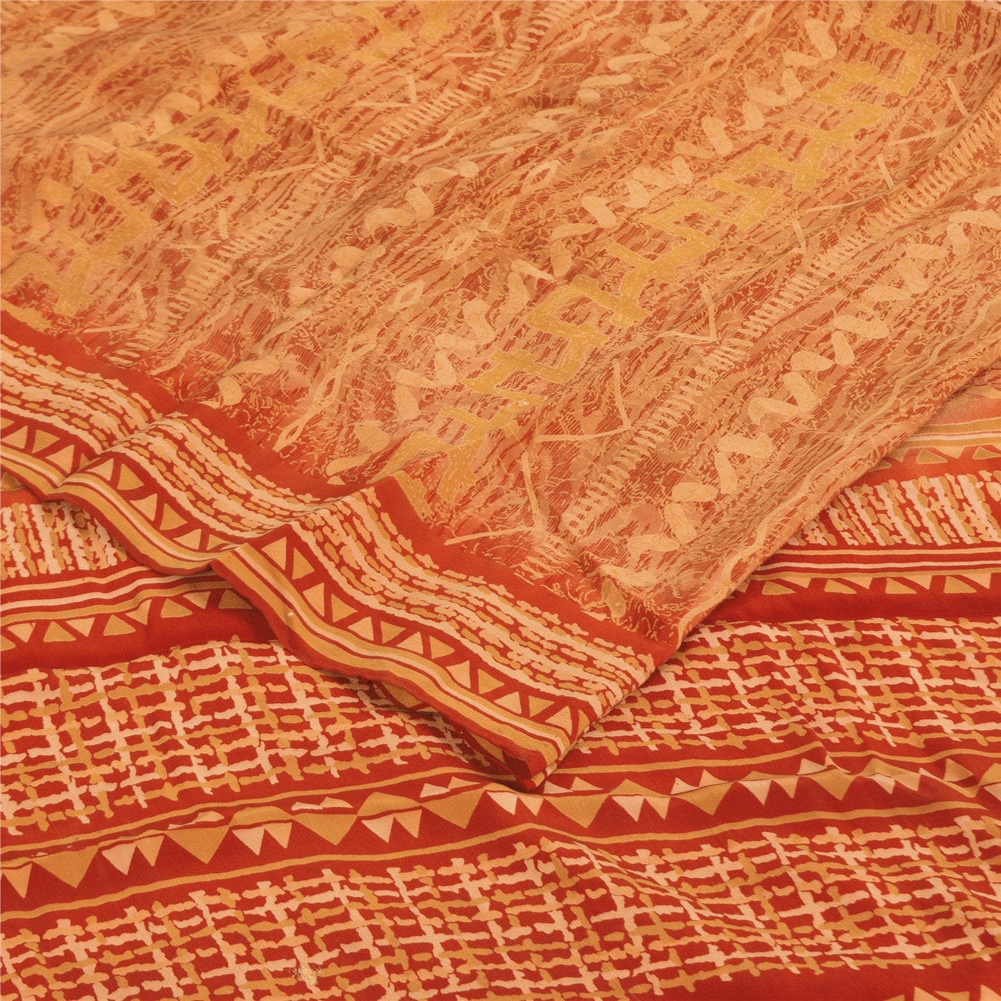 Sanskriti Vintage Dark Red Sarees 100% Pure Crepe Silk Printed Sari 5 Yd Fabric