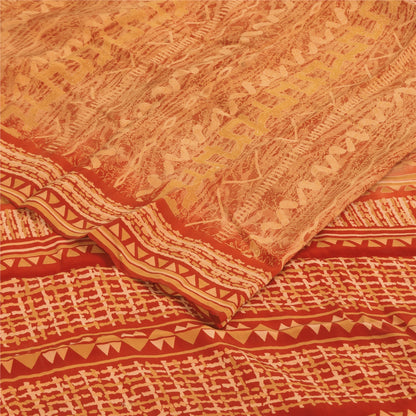 Sanskriti Vintage Dark Red Sarees 100% Pure Crepe Silk Printed Sari 5 Yd Fabric