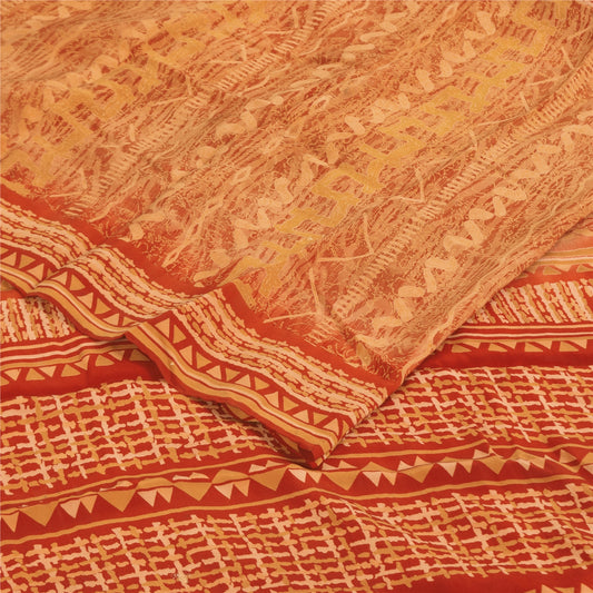 Sanskriti Vintage Dark Red Sarees 100% Pure Crepe Silk Printed Sari 5 Yd Fabric