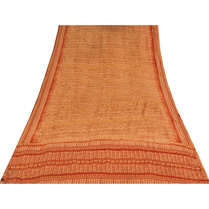 Sanskriti Vintage Dark Red Sarees 100% Pure Crepe Silk Printed Sari 5 Yd Fabric