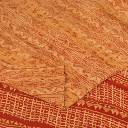 Sanskriti Vintage Dark Red Sarees 100% Pure Crepe Silk Printed Sari 5 Yd Fabric