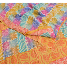 Load image into Gallery viewer, Sanskriti Vintage Sarees Yellow/Orange Pure Crepe Silk Printed Sari Craft Fabric
