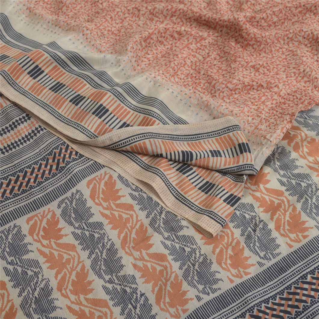 Sanskriti Vintage Sarees Indian Orange Blend Silk Printed Sari 5 YD Craft Fabric