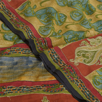 Санскритские винтажные сари зеленое вышитое чистое креповое шелковое сари с принтом из экологически чистой ткани