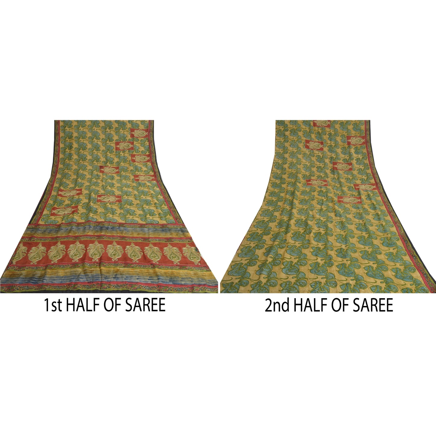 Санскритские винтажные сари зеленое вышитое чистое креповое шелковое сари с принтом из экологически чистой ткани