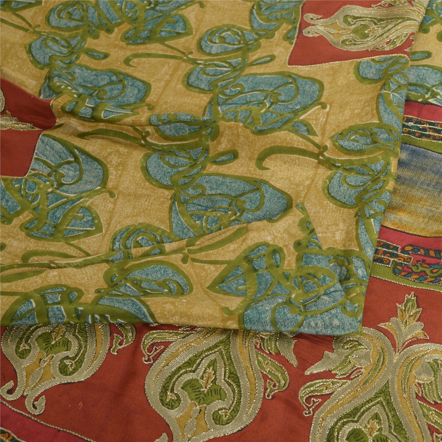 Санскритские винтажные сари зеленое вышитое чистое креповое шелковое сари с принтом из экологически чистой ткани