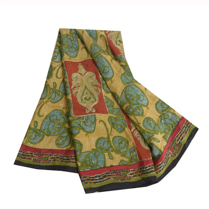 Санскритские винтажные сари зеленое вышитое чистое креповое шелковое сари с принтом из экологически чистой ткани