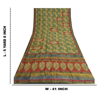 Санскритские винтажные сари зеленое вышитое чистое креповое шелковое сари с принтом из экологически чистой ткани