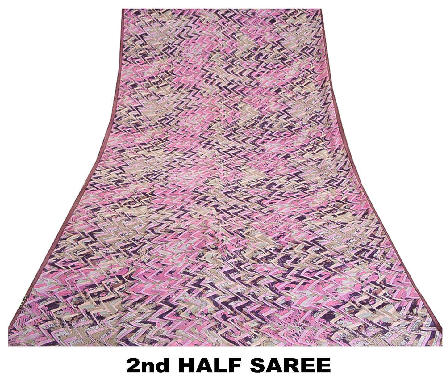 Sanskriti Vintage Sarees Pink/Purple Pure Crepe Silk Printed Sari Craft Sustainable Fabric