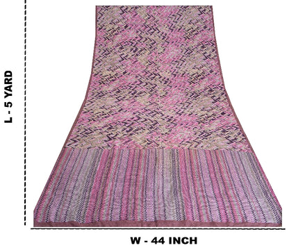 Sanskriti Vintage Sarees Pink/Purple Pure Crepe Silk Printed Sari Craft Sustainable Fabric