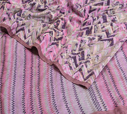 Sanskriti Vintage Sarees Pink/Purple Pure Crepe Silk Printed Sari Craft Sustainable Fabric