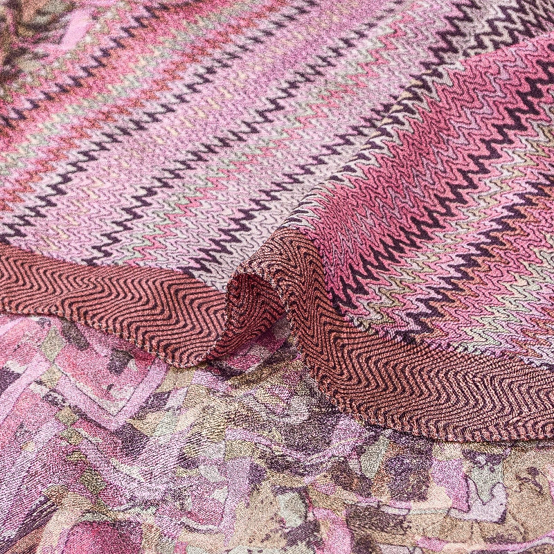 Sanskriti Vintage Sarees Pink/Purple Pure Crepe Silk Printed Sari Craft Sustainable Fabric